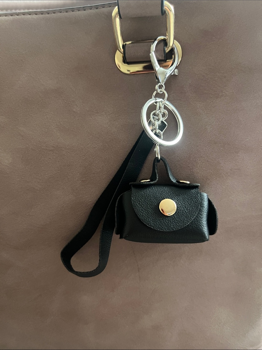 Black Mini Bag Keychain with Gold Hardware